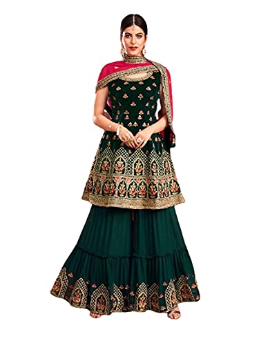 Ready to wear Indian Muslim dark Green velvet Handwork Layered Garara Punjabi Suit Eid Party Dress 6319 (m)