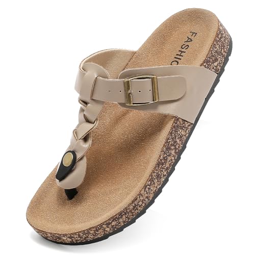 Cork Footbed Sandals, Adjustable Flip Flops Buckle Slides Cushioned Sole for Anti Slip Support, Comfortable Beach Footwear Women & Men, Summer Outdoor Slippers