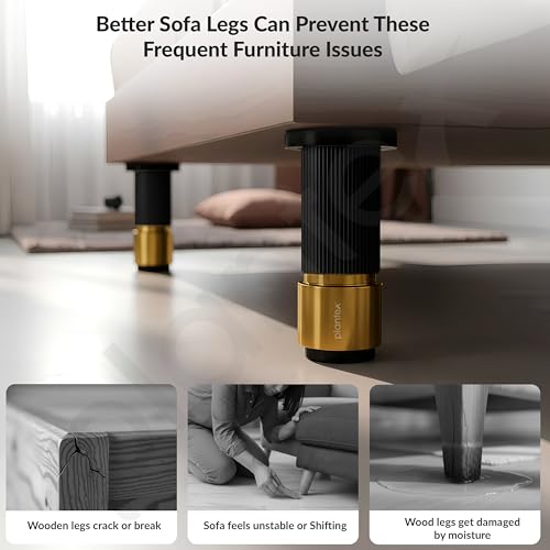 Image of Plantex 4 Inch Sofa Leg for Bed Furniture /Aluminium Sofa Leg for Table /Support Legs /Furniture Leg - Pair of 4 (8 Piece) (DTS-77, Black & Gold)