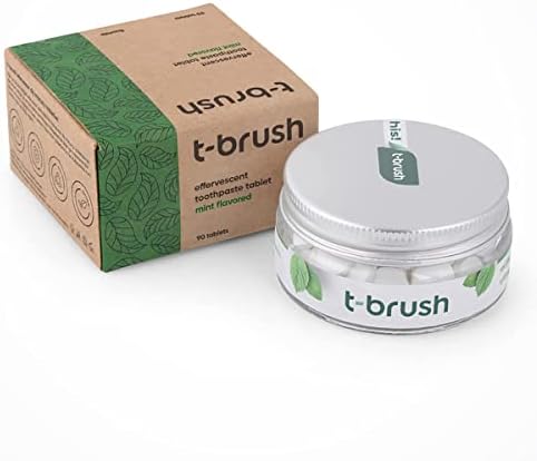 TBRUSH Vegan Toothpaste Tablets | 90pcs Spearmint | with-Fluoride 1400 ppm | Whitening, Anti-Cavity | %100 Natural Sustainable | Plastic, Gluten, Glycerin, SLS Free