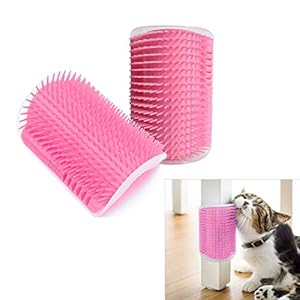 Hub’s Gadget 2 Pack Cat Self Groomer, Wall Corner Massage Comb Grooming Brush with Catnip Pouch, Pink
