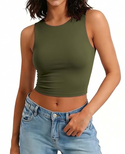 Image of Avidlove Crop Tops for Women Crew Neck Basic Tank Sexy Double Lined Seamless Crop Going Out Summer Tops