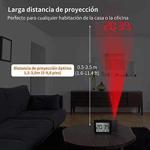 Miniatura 4 de Meesmeek Reloj Despertador De Proyección Digital: Pantalla Lcd Clara Con Temperatura Fecha 12 24h Y Modo Fin De Semana, Brillo Y Volumen Ajustables, Reloj A Pilas Para Niños Ancianos Dormitorio Rojo