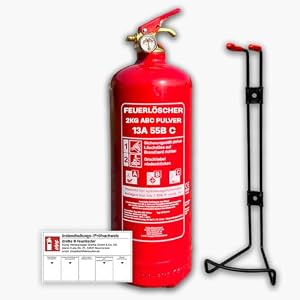 Pulver Feuerlöscher 2kg | Geeignet für die Brandklassen ABC | 13A 55B C | 3 Löscheinheiten (LE) | Gemäß DIN EN 3-7 | mit Halterung
