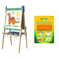 CRAYOLA Wooden Art Easel Easel, Adjustable, Dual-Sided, Whiteboard, Chalkboard & Chalk n Duster, White, Perfect for The Classroom, Teacher Supplies, Felt Tip Duster for Easy Erasing