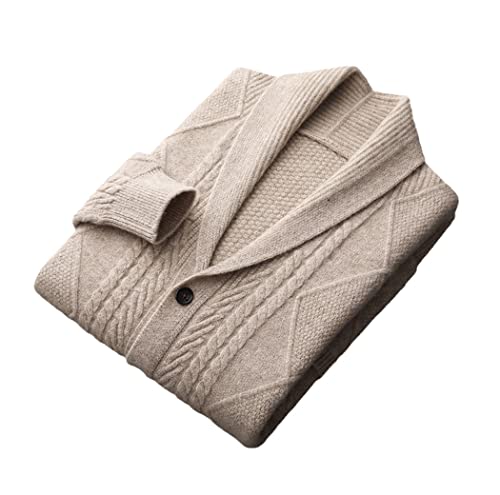Pull en tricot pour homme, cardigan d'hiver chaud et ample à revers idéal pour le bureau en kaki XL