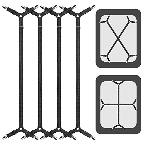 Acedécor Bed Sheet Suspenders, 4 Pcs(2 Sets) Adjustable Bed Sheet Holder Straps Fitted Sheet Clips Keeping Sheets In Place, Black #TOP17