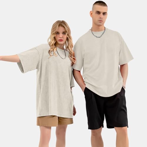 Image of KEEPSHOWING Mens Oversized T Shirts Acid Wash Loose Fit Vintage Washed Tee Shirt Short Sleeve Streetwear Casual T-Shirts