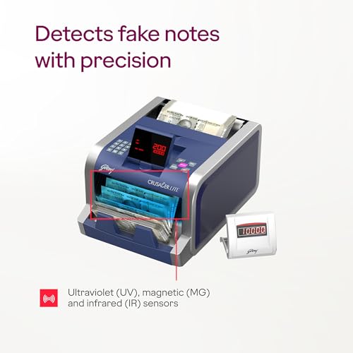 Image of Godrej Security Solutions Crusader Lite Display Currency Counter with Customer Display Unit | Fully Automatic & Mg, Uv & Ir Fake Note Detector for Bank (Sech011800146)