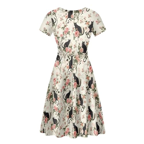 Image of AFPANQZ Womens Casual Summer Lightweight Vintage Dress Short Sleeve Midi Dress Knee-Long Luxury Formal Dress