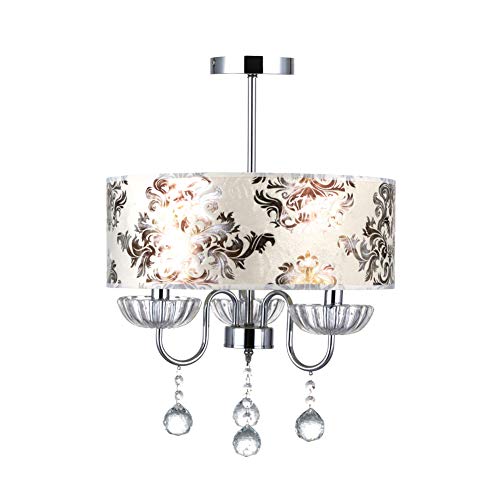 Chandelier en cristal avec abat-jour en tissu et 3 lampes pour salon élégant