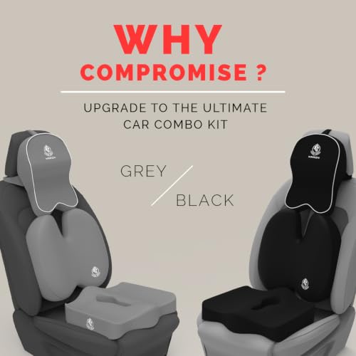Image of MRRON Memory Foam Posture Corrector Car Seat Cushions Combo | Orthopedic Backrest, Coccyx Cushion & Neckrest | Ergonomic Lumbar Comfort Seat Cushion | (Black, Backpro)