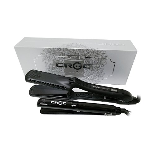 CROC Premium Flat Iron Toolkit, Professional Ceramic Wet to Dry Black Titanium Hair