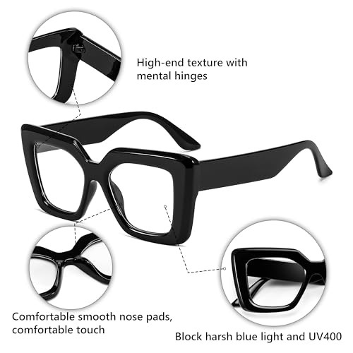 Image of FEISEDY Oversized Square Blue Light Blocking Glasses for Women Men Fashion Computer Glasses Reduce Eye Strain B0111