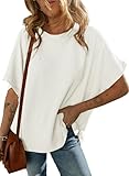 Dokotoo Womens Ladies Oversized T Shirts for Women 2025 Fahion Short Sleeve Crewneck Tunic Texture Knit Tops Casual Solid Summer Loose Fitting Trendy Slouchy Tee Shirts White X-Large