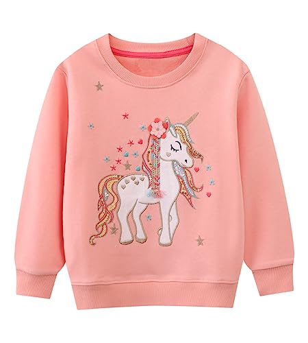 Little Hand Toddler Girls Unicorn Jumpers Cotton Long Sleeve Girls Casual Sweatshirt Top Kids Outfit Children Pullover Age 2-3 Year