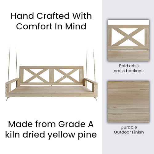 Image of Malvern 4 Foot Wood Porch Swing Bed in Unfinished, Amish Handcrafted Daybed Style Swing