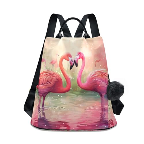Flamingos Comic Style Backpack for Women Anti Theft Large Fashion Travel Shoulder Bag Purse Rucksack Lightweight