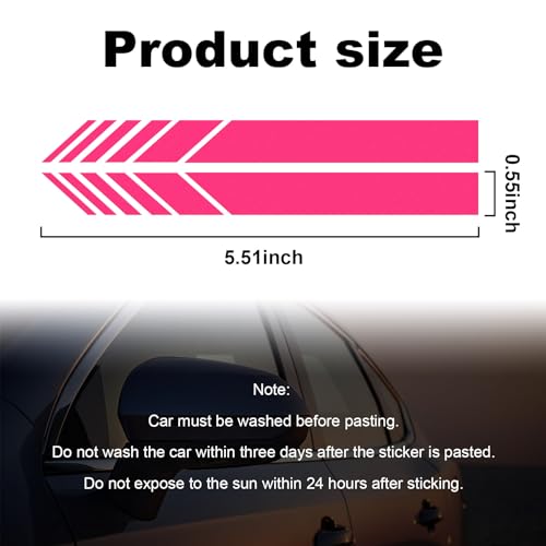 Image of Augeny 2 PCS Car Rear View Mirror Stickers, Waterproof Vinyl Auto Side Rearview Mirror Stripes, Universal Reflective Anti-Collision Striped Warning Decal for Most Vehicles (Pink)