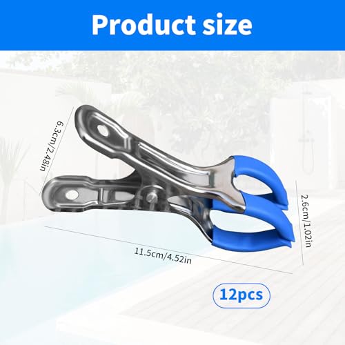 12 Stück Klammern Metall für Poolabdeckung, Befestigungsklammern mit Schutzfolie, Planenclips, Klemmzwingen für Oberirdische Pools, Klemmzwingen mit Starker Spannkraft zum Fotografie und Gewächshaus