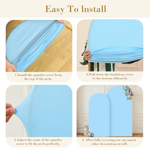 Image of Baby Blue Arch Covers 2 Set 7.2 and 6ft Light Blue Arch Backdrop Cover Spandex Wedding Arch Stand Covers for Birthday Party Baby Shower Boy Wedding Banquet Photo Metal Balloon Arches Backdrop