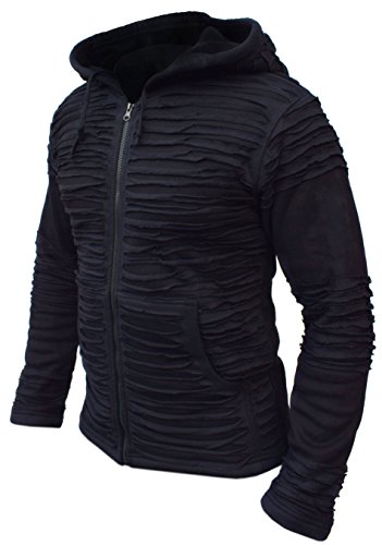 Gheri Men's Cotton Black Razor Cut Ripped Hoodie Jacket3