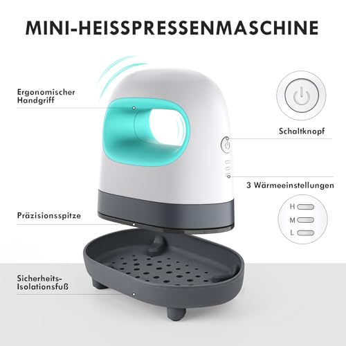 Euakee Mini Transferpresse mit 3 Heizstufen, Tragbare Hitzepresse für T-Shirts, Hüte, Taschen & Schuhe, DIY Heat Press Maschine für Aufbügeln & Textildruck