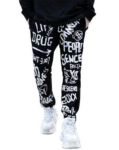 Niepce Inc Relaxed Fit Graffiti Japanese Streetwear Pants for Men with Design