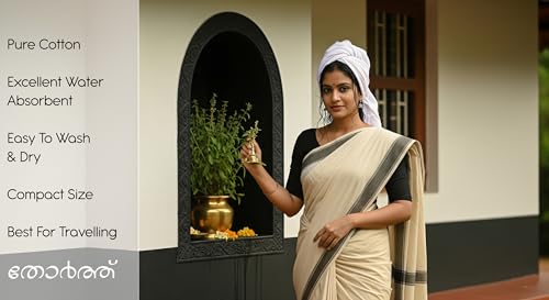 Image of End Finished UV Sterlized Kerala Bath Towel | Kerala Thorthu Mundu | White Colour | Pack of 6 (Small - 22'' x 44'')