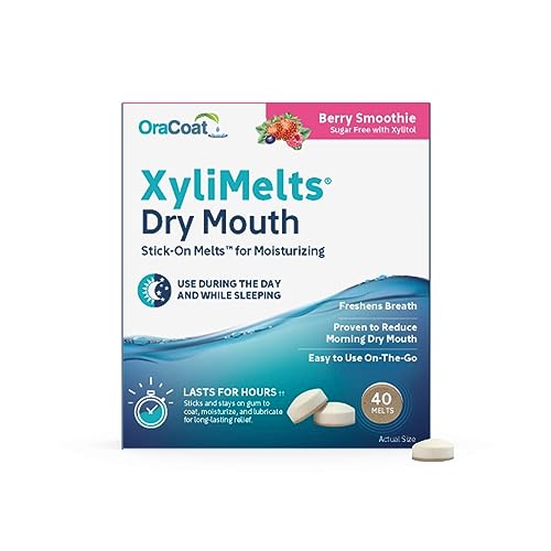 Oracoat XyliMelts for Dry Mouth Night Time or Day - Moisturizing Dry Mouth Adhering Discs, Sugar Free with Xylitol, 40 Count, Slightly-Sweet Flavor, 8-Hour Relief
