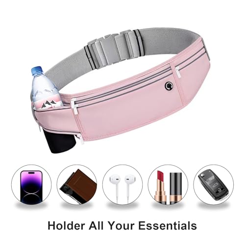 Image of Slim Running Belt for Women Men,Runners Fanny Pack Phone Holder,Money Belt,Running Gear Accessories,with 3 Pockets (Jet Pink)
