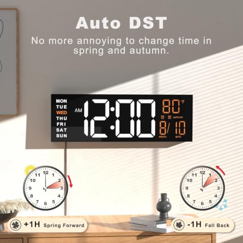 Image of JALL 13 inch Large Digital Wall Mount Clock, Count Down Timer, Alarm, Big LED, DST, Temperature for Living Room Classroom Desk, Xmas, Birthday Gift for Senior Mom Dad, RGB