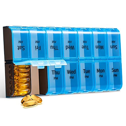 Extra Large Pill Organizer 2 Times A Day, Weekly Xl Am Pm Pill Case, 7 Day Pill Box Twice A Day, Oversized Daily Medicine Organizer For Vitamins (Blue) #TOP6