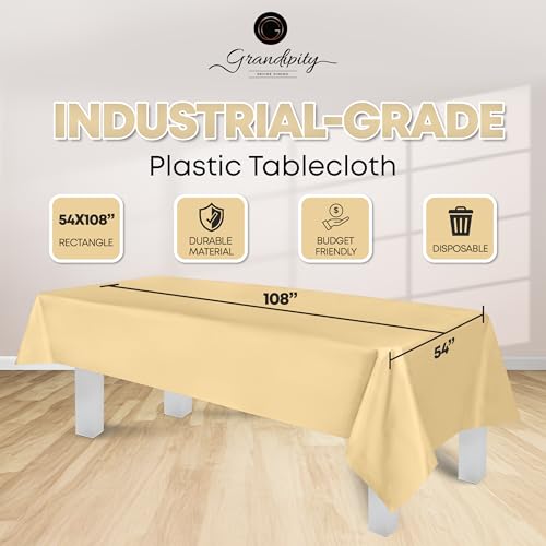 Image of Grandipity 24 Pack Premium Disposable Plastic Tablecloth 54 Inch. x 108 Inch. Decorative Rectangle Table Cover - Ivory