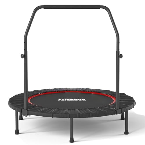 450/550LBS Mini Rebounder Trampoline for Adults with Bar Fitness Trampoline with Bungees Adjustable Handle Stable & Quiet Whole-Body Workout & Relaxation at Home-40IN/48IN (RED 48IN)