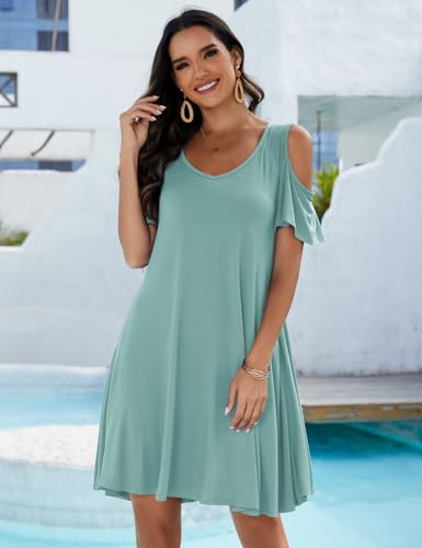 Image of JollieLovin Womens Plus Size Short Sleeve Cold Shoulder V Neck T-Shirt Dress with Pockets