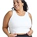 POPSUGAR Long Line Sports Bra Women, Workout Crop Tops for Women Longline Criss Cross Gym Yoga Tops with Built in Bra for Running Pilates White Light, Large