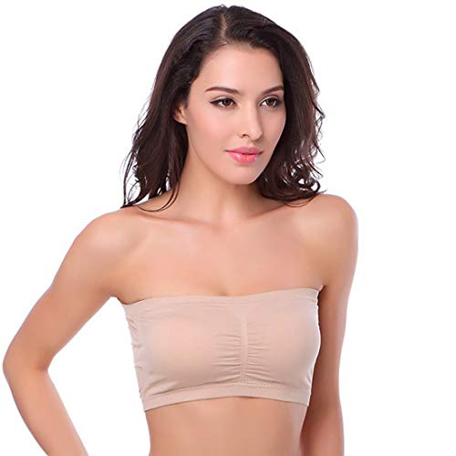 Venbond Women's Seamless Bandeau Crop Tube Top Bra Strapless Padded Bralette (L, Nude-1 Pack)