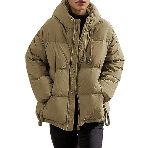 ULLIAN Plumifeiro mulher casaco mulher inverno casaco de penas mulher inverno fecho de correr com capuz espesso outono inverno quente penas leves mulher B62N, Castanho, 4XL