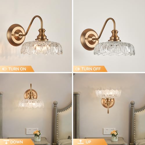 Image of HDDFL Vintage Wall Scone Bedside Wall Lamp Matte Brass Bedroom Light Fixtures in Door Lighting Fixture for Living Room Hallway Corridor