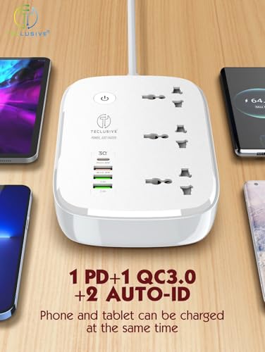 Image of T Teclusive Smart Power Strip WiFi Extension Board with Type C USB Ports | 2500w 3 Power Sockets with 30w USB C PD QC Fast Charging | 100V-250V Surge | App Control with Timer | Alexa Supported