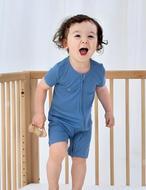 JunNeng Baby 2 Pack Rayon of Bamboo Romper Sleeper 2 Way Zipper Short Sleeve Jumpsuit Zipper Footless One-piece - Image 4