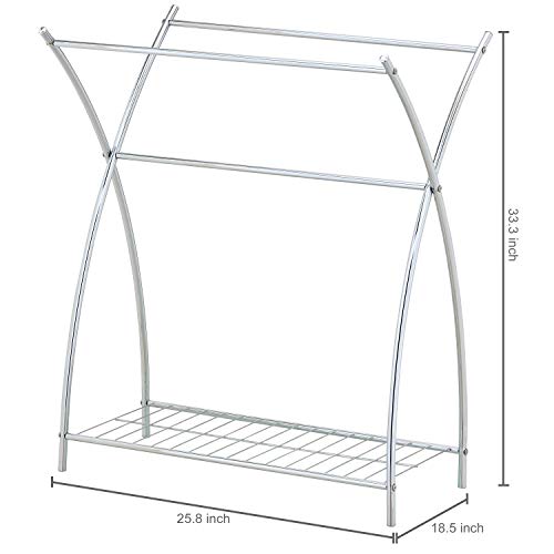 Mygift Stainless Steel Metal Laundry Room Clothing Drying Rack, Freestanding Bathroom Towel Bar Hanging Stand With Storage Shelf #TOP2