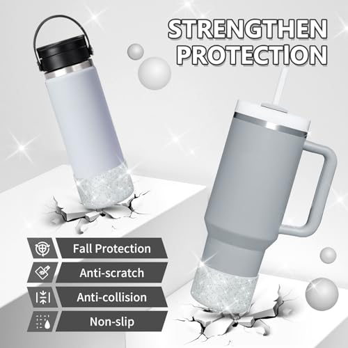 Image of WUQID Protective Bling Silicone Boot, Compatible with Stanley Tumbler 20-40oz & Hydro Flask Water Bottle 12-24oz and More Bottles /Tumblers Bottom of 2.83-2.95in, Glitter Reduces Dents Sleeve Cover