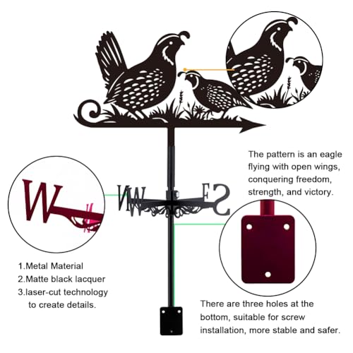 SUPERDANT Quail Weather Vane Quail Weathervane Metal Wind Vanes Animal Theme Weather Vane Birds Weathervane Garden Ornament for Farmhouse Garden Outdoor Yard Roof Shed Decoration - Image 3