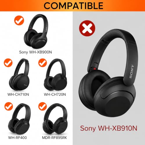 Image of MIZI Replacement Ear Pads Compatible with Sony WH-XB900N, WH-CH710N, WH-CH720N, WH-RF400 & MDR-RF895RK Headphones, Soft Protein Leather Ear Cushions with High-Density Memory Foam, Isolation, Black
