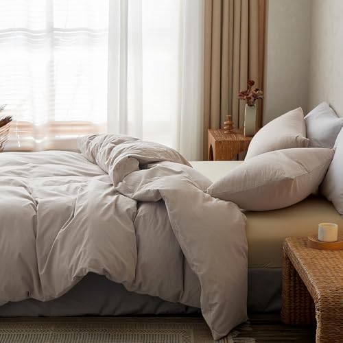 Image of TOCOMOA Duvet Cover Set 100% Washed Cotton Linen Feel Soft Comfy Breathable 3 Piece Comforter Covers Bedding Set (Queen, Heathered Linen Grey)