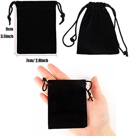 Lanjue 20 PCS Velvet Jewellery Pouches, 9*7 CM Small Velvet Drawstring Bags Jewelry Gift Bags Pouch Bags for Wedding Gift Packaging (Black)