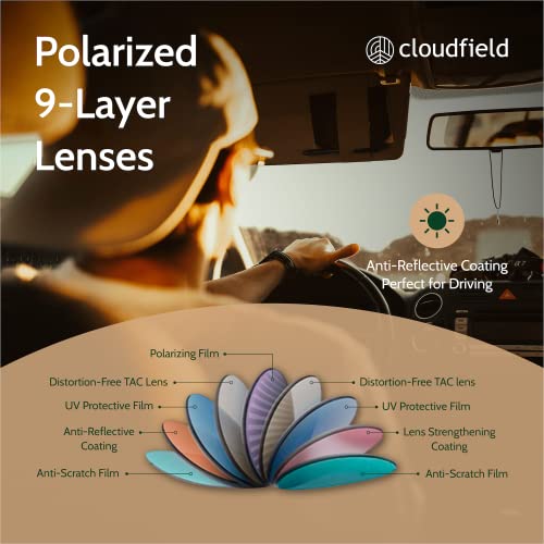 Image of cloudfield Wood Sunglasses Men & Women, 100% UVA & UVB Protection | 9-Layer Polarized Lenses, Bamboo Frame, Bamboo Case, Pouch & Cleaning Cloth Included, Lightweight, Eco-Friendly Design