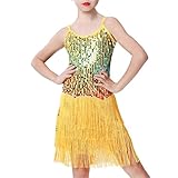 Vestito Bambina Cotone con Frange Paillettes Vestito Senza Maniche con Nappe Danza Latina Vestito Ballo con Paillettes Lucide Vestito Ballo Moderno Salsa Rumba Samba Jazz 2-8 Anni